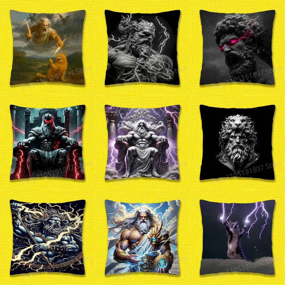 

Greek God Zeus Cat Throw Pillow Case For 45*45cm 40cm 30cm 50cm 55cm Square Home Pillowcase Case