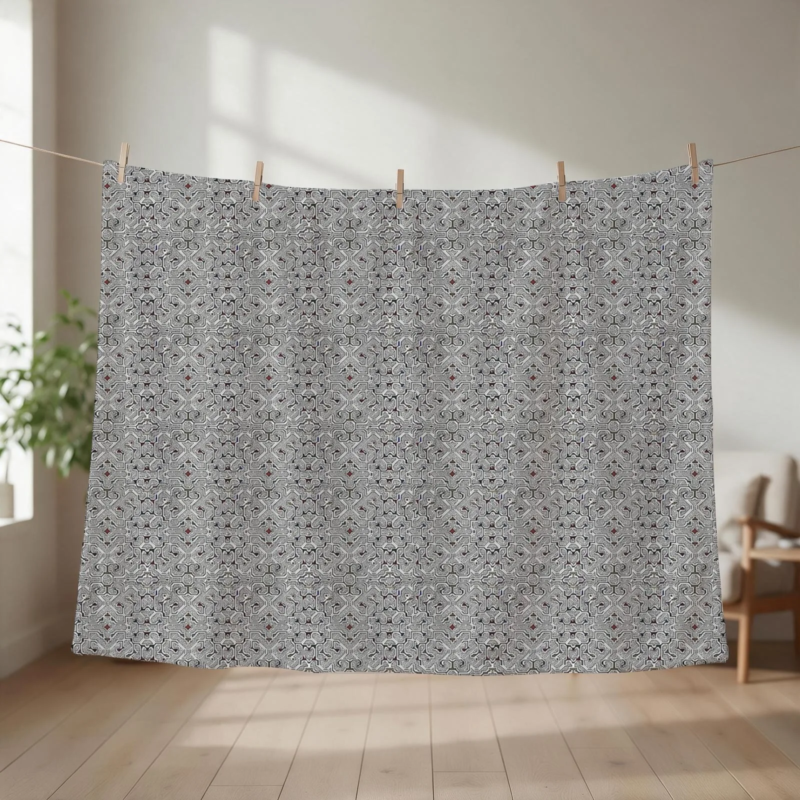 Shipibo Conibo White Peru Jungle Pattern Peruvian Rainforest Amazon Tribal Design Throw Blanket