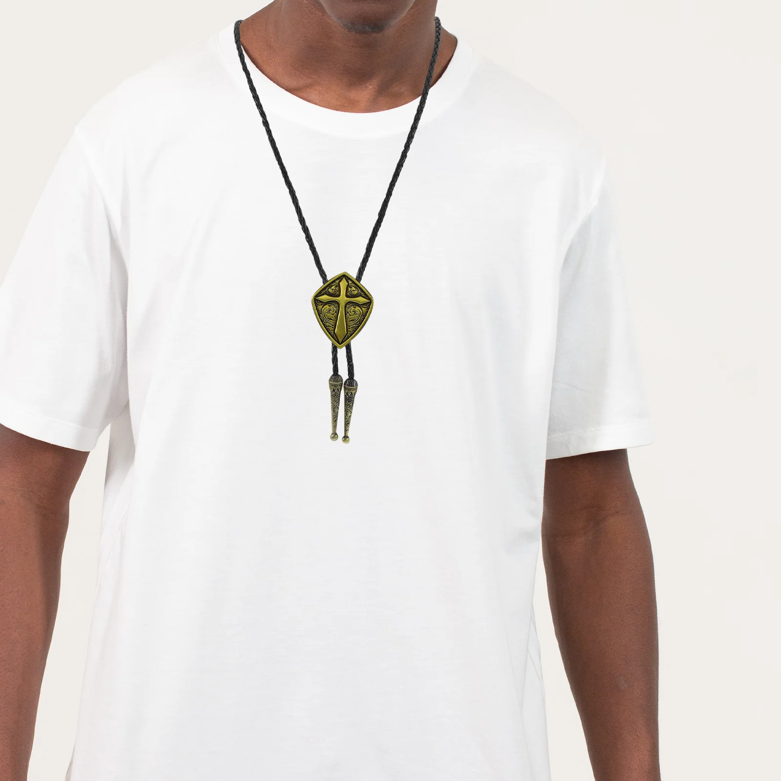 

Western Bolo Tie Necklace Cross Pendant Cowboy Style Rustic Antiqued Zinc Alloy Chain for Fashion Shows Parties Proms Events