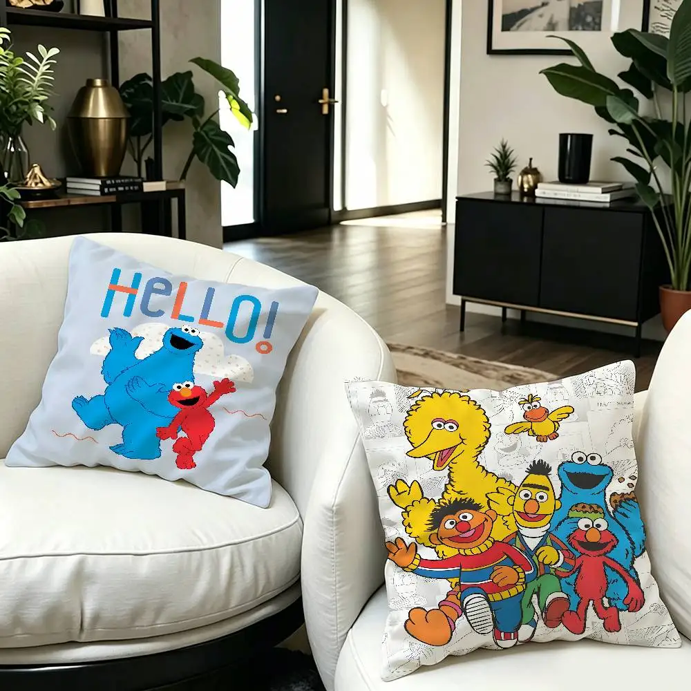S-Sesame Street TV Cute Cartoon Pillow Covers Cartoon Sofa Decorative Home Double-sided Printing Short Plush Cute Cushion Cover
