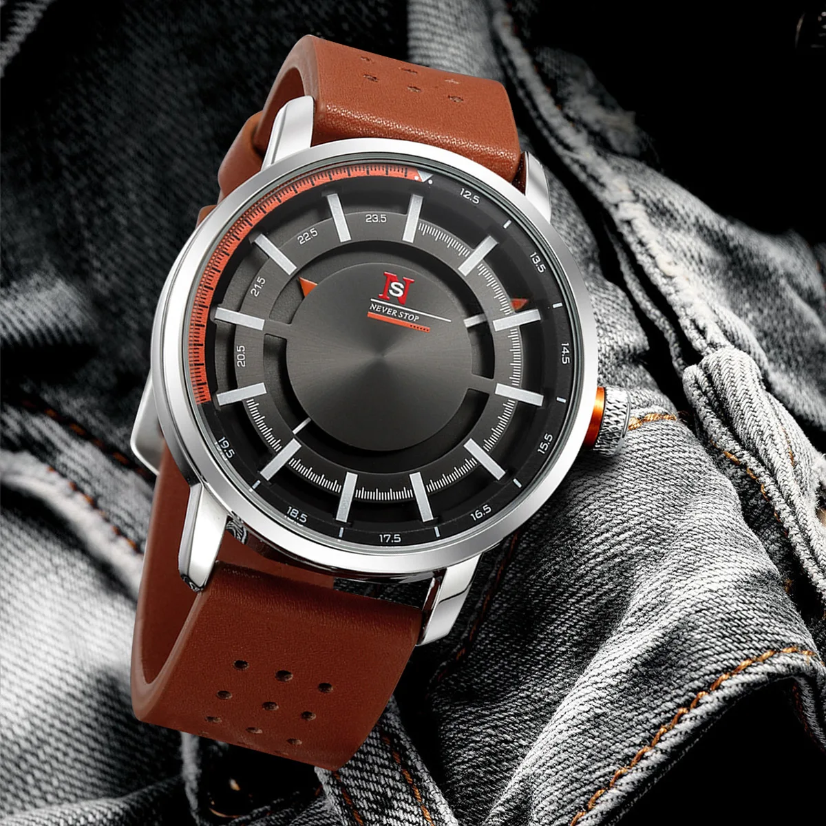 ساعة كوارتز جلدية للرجال الأكثر مبيعًا، علامات ساعة هندسية بسيطة مع طراز عصري