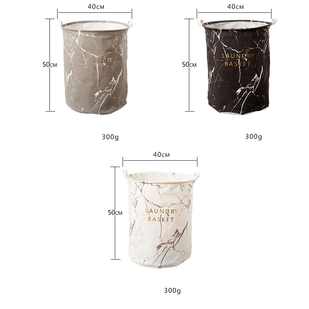 

Marble Pattern Laundry Basket Cotton Linen Foldable Wash Bag Printed Storage Organizer Large Capacity Eco Clean