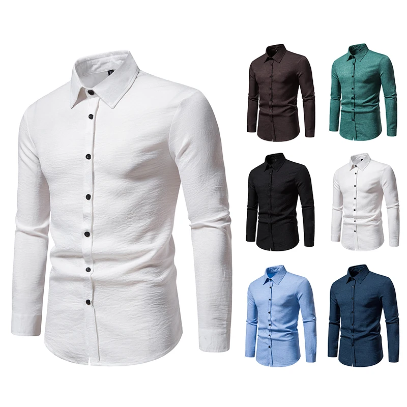 

High Quality Men's Shirts Textured 2023 New Retro Style Casual Dress Long Sleeve Shirts