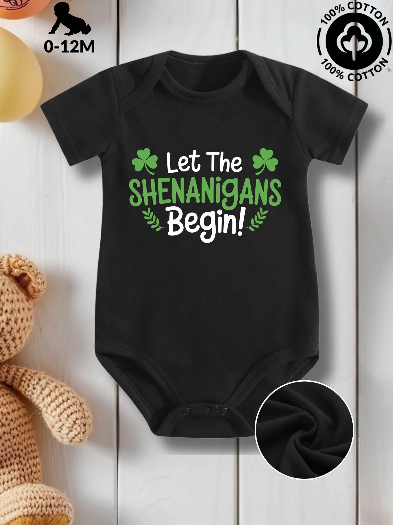 

Let The Shenanigans Begin Unisex Baby Crawling Suit, Pure Cotton Skin Care Onesie, All-Season Wear Black Bodysuit 190GSM