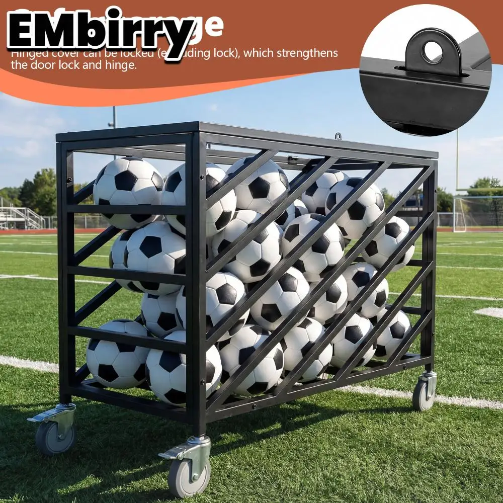 

Ball Storage Locker with Wheels Rolling Exercise Ball Holder with Lockable Lid for Gyms Schools Clubs Indoor and Outdoor