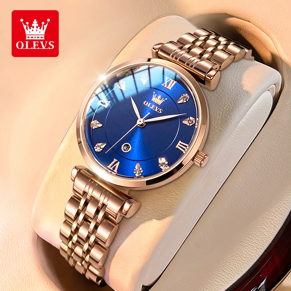 

OLEVS 5866 Модные оригинальные женские часы с календарем, розовым бриллиантом, кварцевым механизмом, компактным циферблатом, светящимся элементом, брендовые наручные часы для женщин.