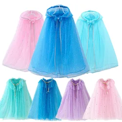 Girls Princess Costume Cloak Hooded Anna Elsa Cape Aurora Rapunzel Fancy Party Mantel Clothes Children Party Accessories