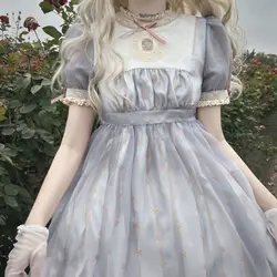 MAGOGO Victorian Sweet Lolita OP Dress Women Summer Elegant Vintage Bow Lace Short Puff Sleeve Princess Dresses Harajuku Vestido