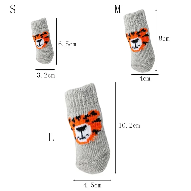 4 Stück Winter-Hundesocken Rutschfeste Warme Gestrickte Tiger-Design Pfotenschutz-Stiefel für Katzen und Hunde Innen- und Außenbereich Weihnachtsgeschenk Hundesocken – Detail 2