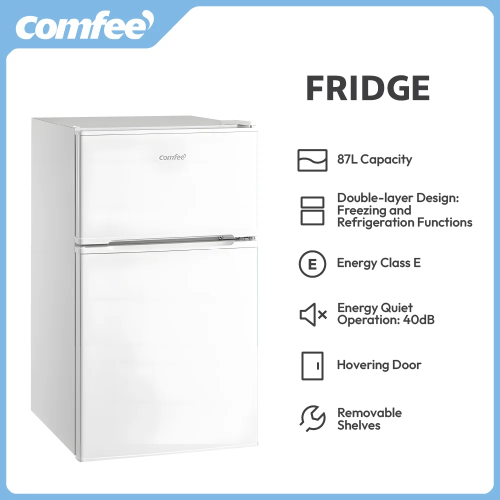 Comfee 87l unter Theke Kühlschrank mit Gefrierfach mit LED-Licht, abnehmbaren Regalen, verstellbaren Thermostaten und Beinen, weiß & schwarz