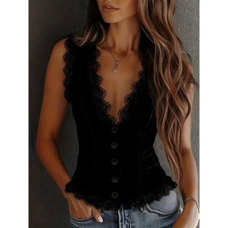 2026年 外国貿易 跨境 新作 レディース ウエスタンデニム風 欧米風 Vネック ホットガール ベストトップ 個性派