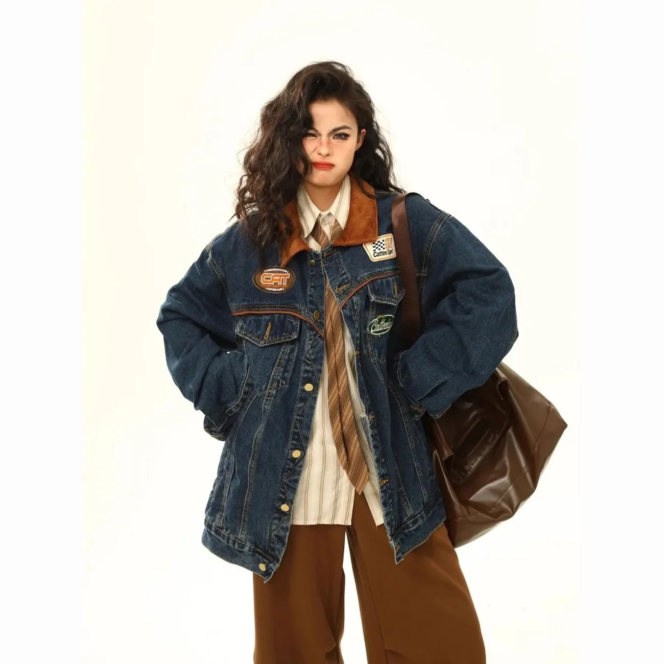 Women's Jean Jacket Oversized Boyfriend Button Up Long Sleeve Split Denim Jackets