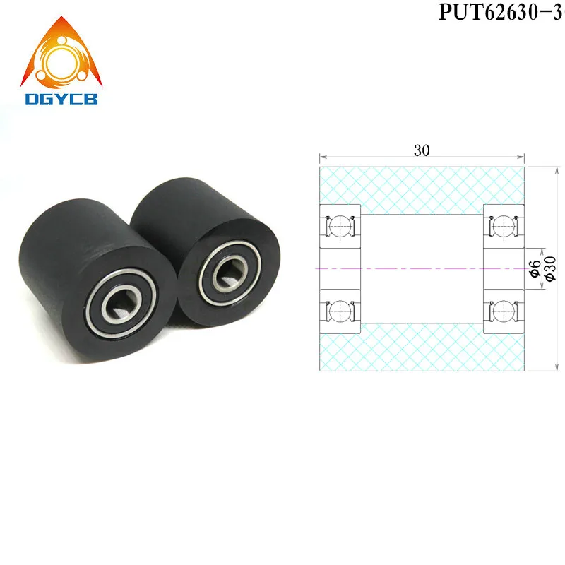 

1pc 6x30x30 Double Bearing Polyurethane Coated Pulley Wheel PUT62630-30 6mm Bore 30mm Diameter PU Bearing 6*30*30 Plastic Roller