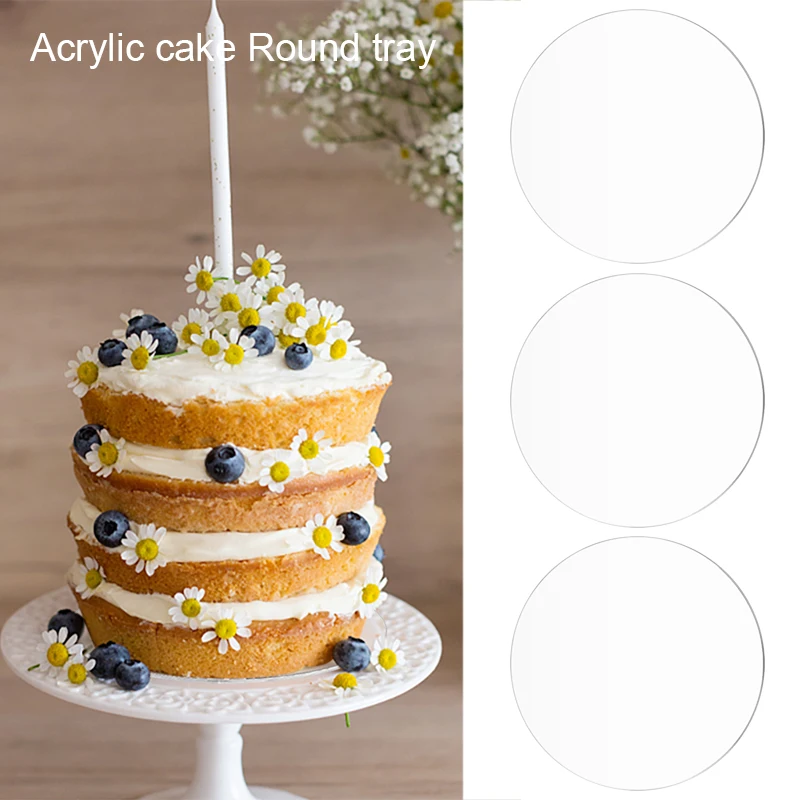 

10/15/20/25cm Round Acrylic Cake Tray DIY Art Blank Board Cake Tools Disks Stand Cake Topper Decoration Tool Baking Accessories