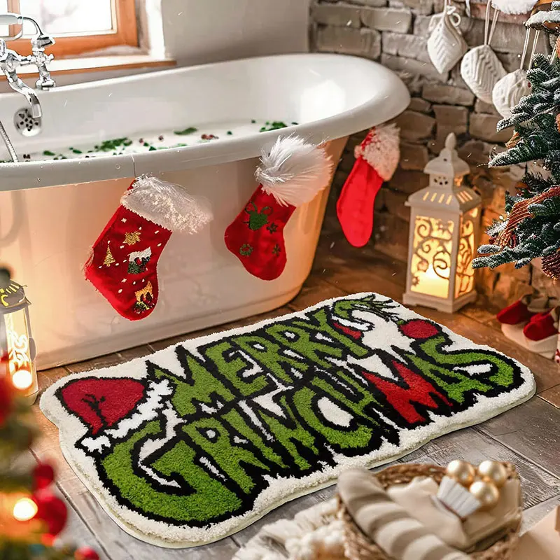 Christmas Cashmere-like Absorbent Non-slip Rug 2025 Home Doors Bathroom Kitchen Soft Foot Mat Carpet Decorations New Year Gifts