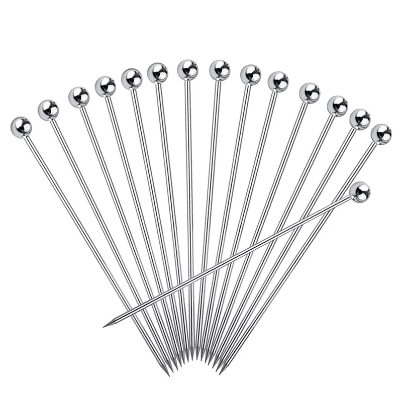 ABSF 15Pcs Cocktail Picks, 4 Inch Reusable Stainless Steel Martini Picks Cocktail Toothpicks For Olives Appetizers Sandwich