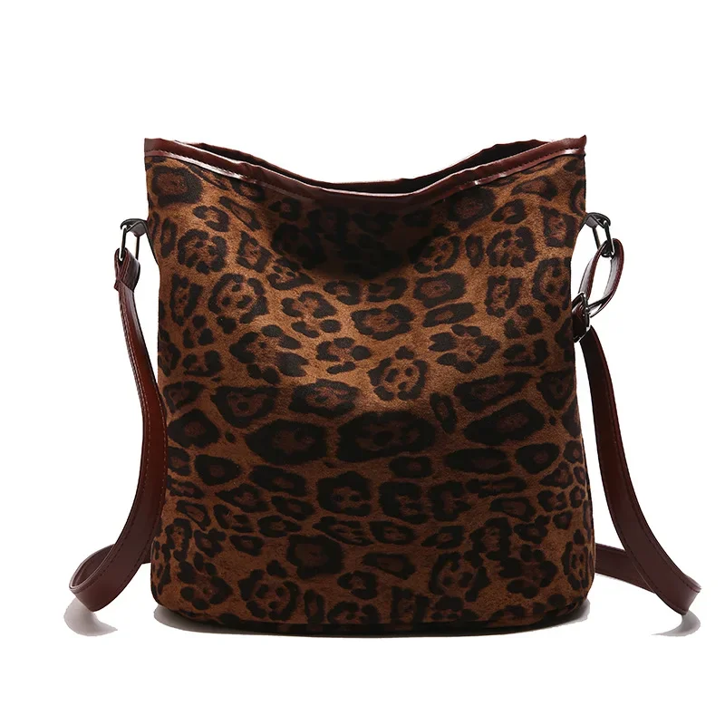 Leopard print large-capacity niche bucket bag versatile shoulder underarm bag