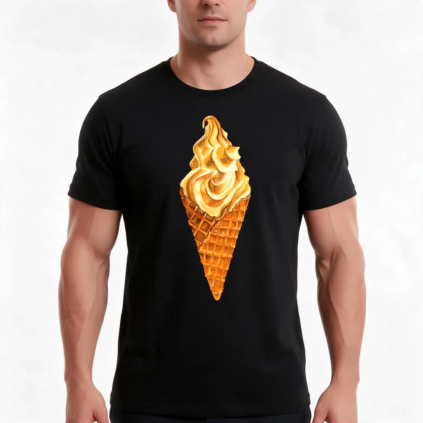 Vanilla Soft Serve Pattern T-Shirt, Summer Casual Cotton Tee, Oversized Streetwear Tops, Vintage Graphic Print, Unisex Men Women