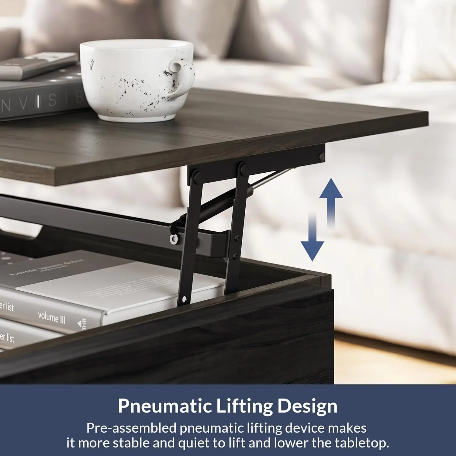 Coffee Table, Lift Top Coffee Table with Hidden Compartment and Open Storage Shelf, Central Table for Living Room