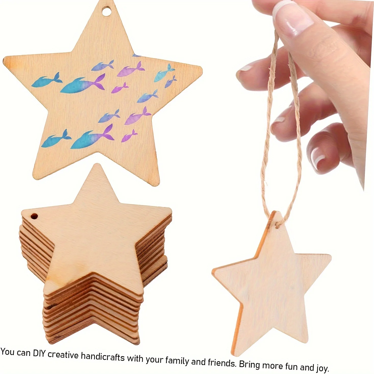 

40 Pieces 3.15"/8cm Natural Star Wood Slices, DIY Ornaments Unfinished Wooden Star for Party Decoration, Home Decoration