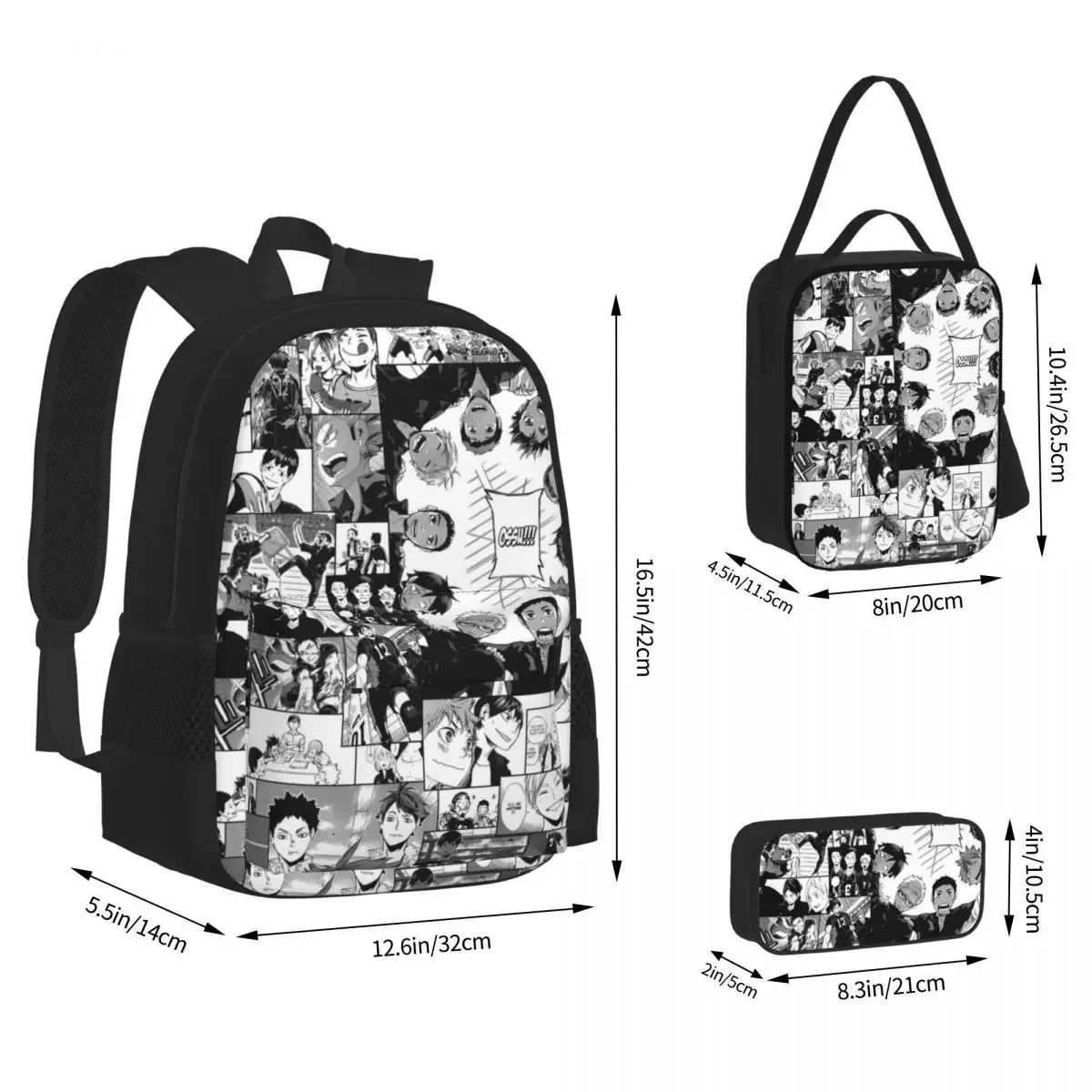 Haikyuu!! Karasuno Collage Backpacks Boys Girls Bookbag Students School Bags Kids Rucksack Lunch Bag Pen Bag Three-Piece Set