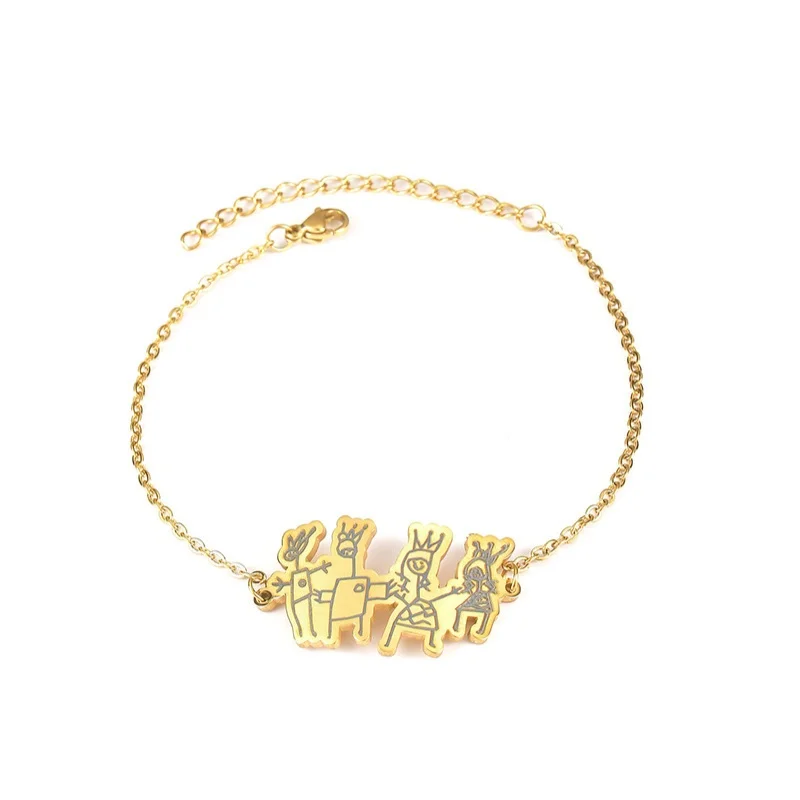 Lateefah Stainless Steel Children Sketch Cartoon Graffiti Bracelet DIY Laser Marking Pattern Creative Jewelry