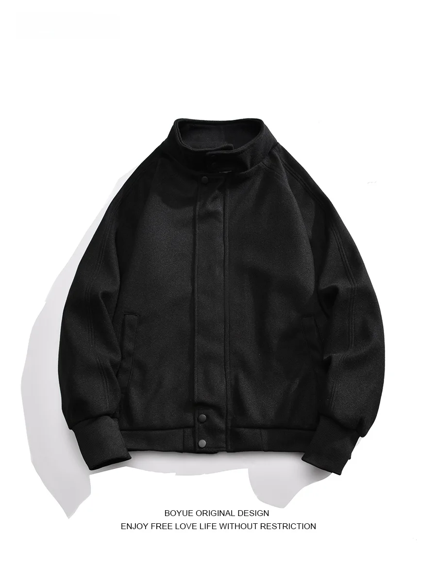 

Boyue Men's Woolen Jaet Stand Collar Faionable Bla Ele Youthful Spring Autumn Winter Outerwear Zipper Closure Long ...