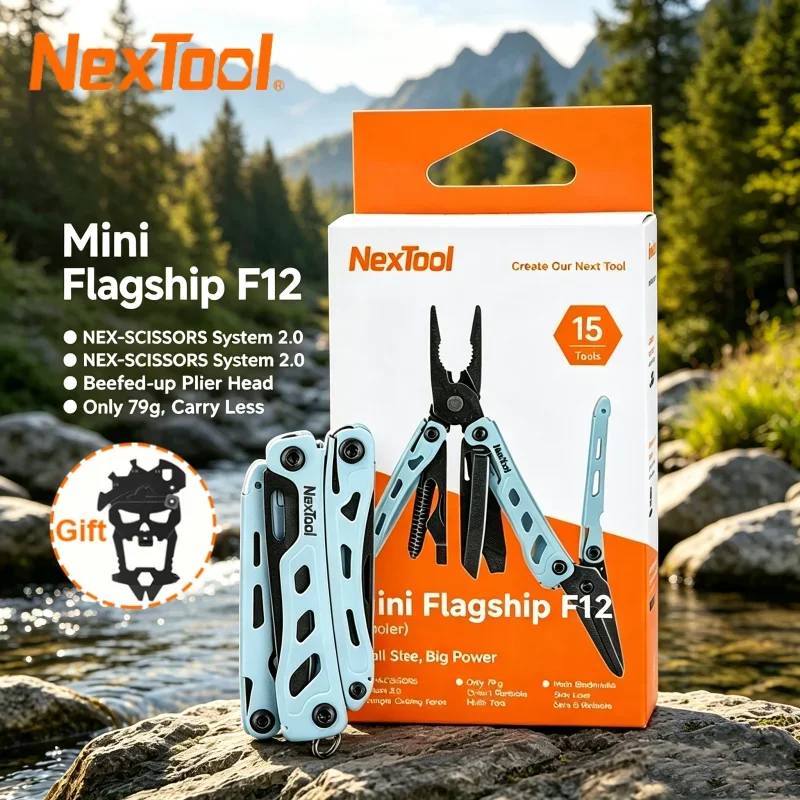 NexTool Mini Flagship F12 Keychain Multitool 15-in-1 Folding EDC Tool Scissors Plier Screwdriver File Ruler Small OutdoorTools