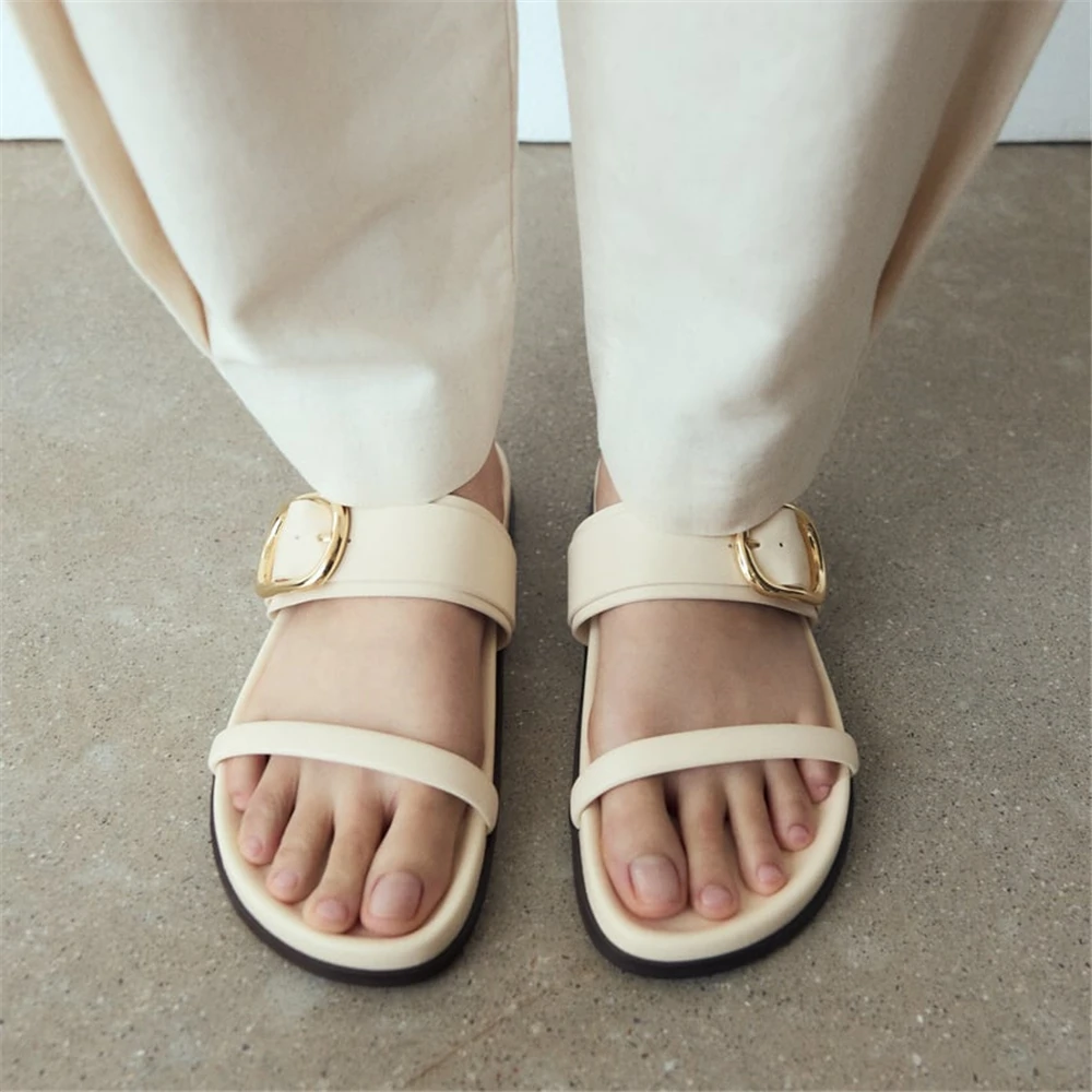 FEDONAS Ins Fashion Women Genuine Leather Sandals Flats Heels Summer Buckles Comfort Casual Shoes Woman Female New Sandals Shoes