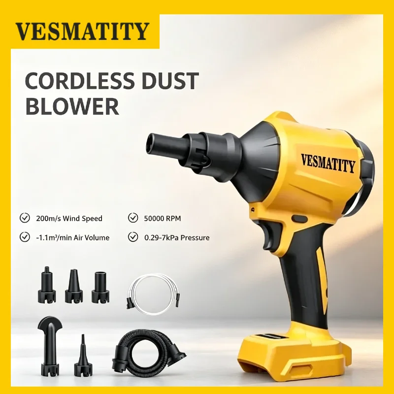 VESMATITY Brushless Cordless Air Blower Dust Removal Gun Nozzle Multifunction Dusting Inflator Tool for DeWALT Battery Pro