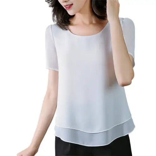 Blusa de gasa con volantes para mujer, camisa elegante para oficina, Tops de verano, 2024