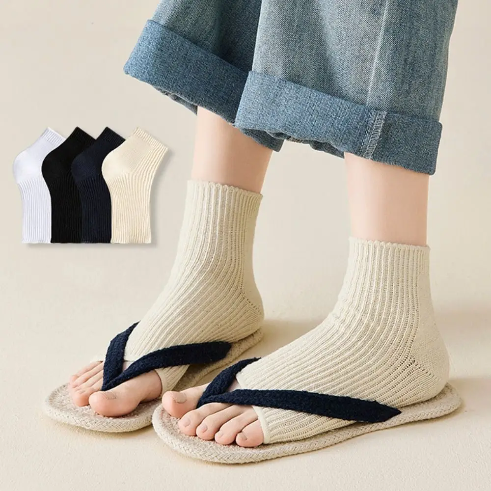 3Pairs Fashion Knitted Bare Toe Socks Solid Color Anti-slip Short Tube Socks Simple Hosiery Mid-calf Socks Women Lady