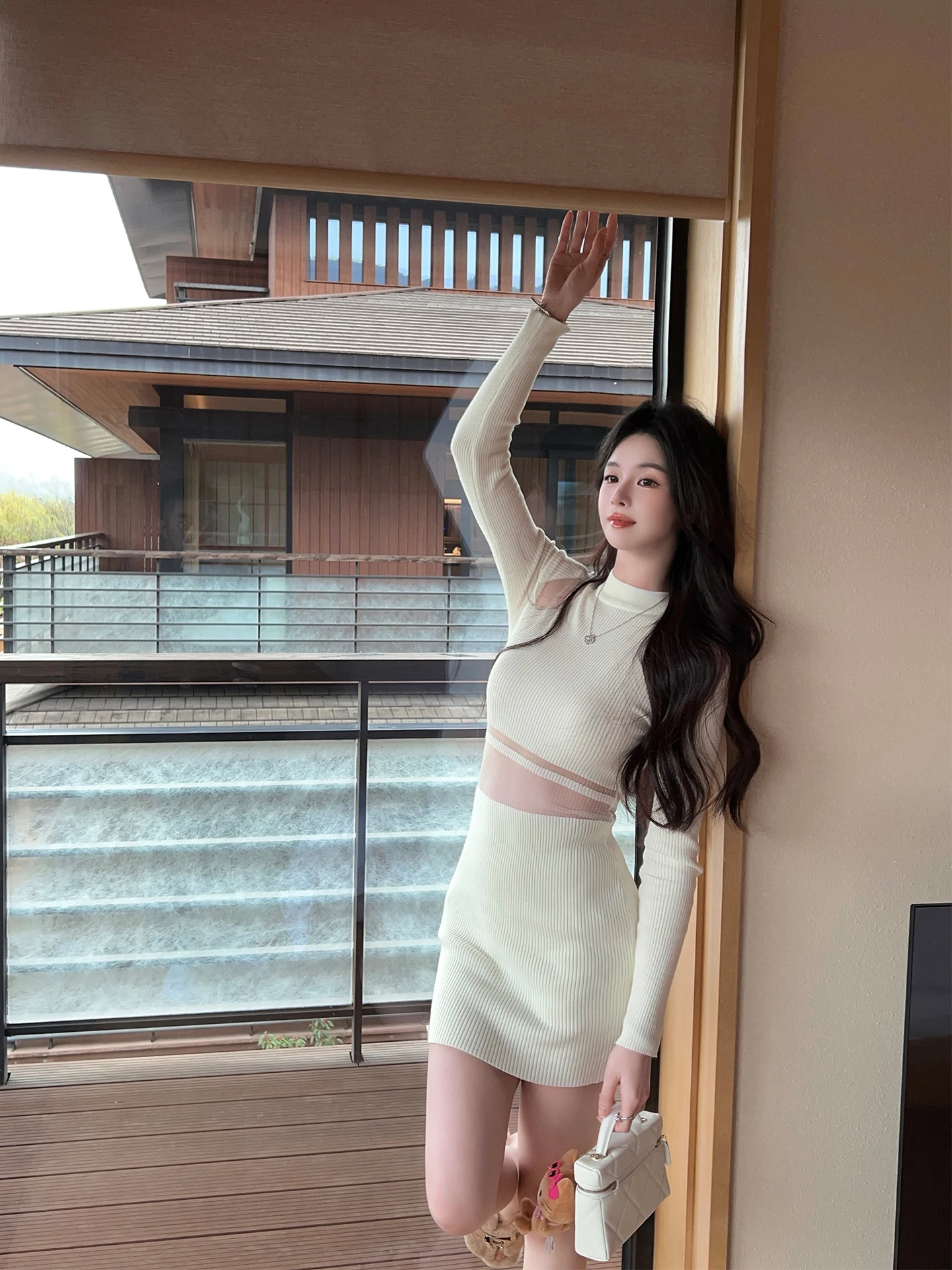 

Зимнее вязаное платье FairyJiang с длинным рукавом, облегающее, с короткой юбкой, роскошное, повседневное, для женщин