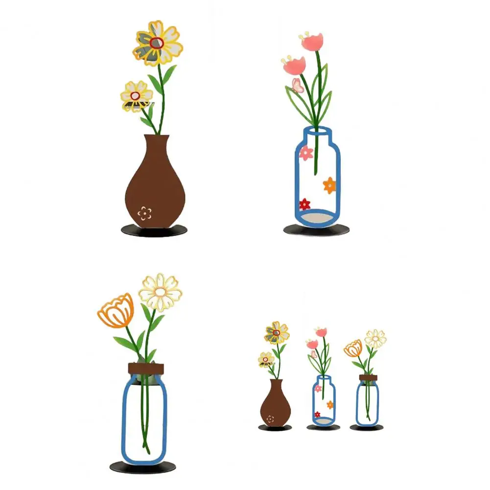 

Metal Flower&Vase Art Minimalist 2D Colorful Flowers Ornament for Living Room Home Office Farmhouse Decor Housewarming Gifts