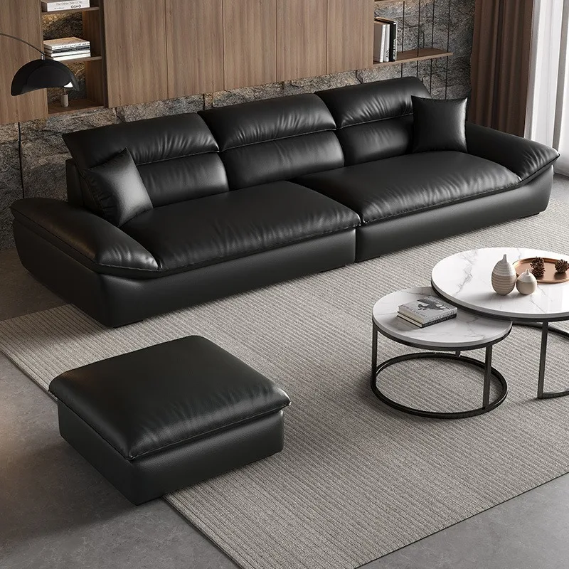 

Modern simple and small apartment living room leather art sofa Italian light luxury atmospheric cat claw leather high-end sofa
