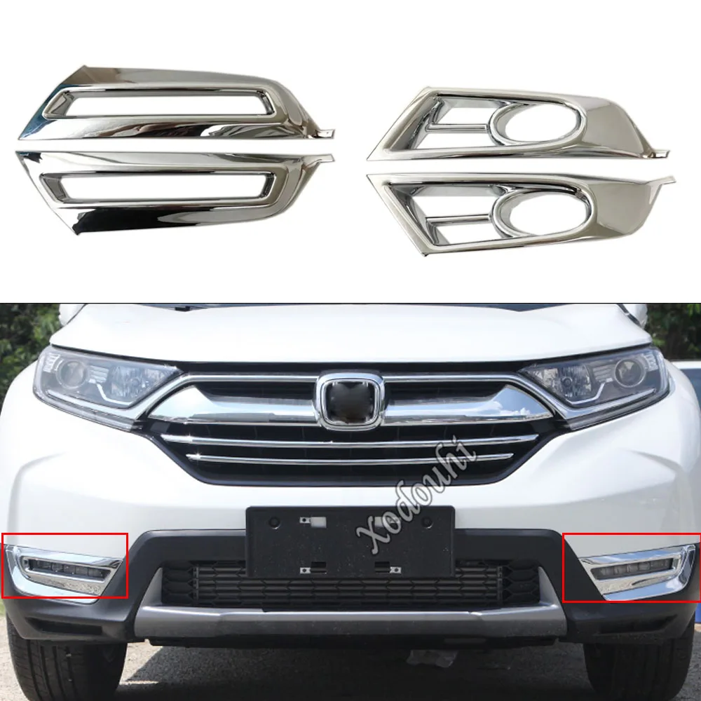 Car Detector ABS Chrome Cover Trim Front Head Fog Light Lamp Frame Parts 2pcs For Honda CRV CR-V 2017 2018 2019 2020 2021