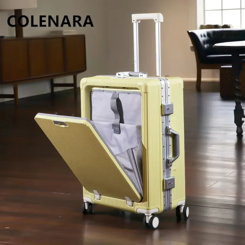 

COLENARA Suitcase on Wheels 20"24Inch Front Opening Laptop Boarding Case USB Charging Trolley Case PC Password Box Cabin Luggage