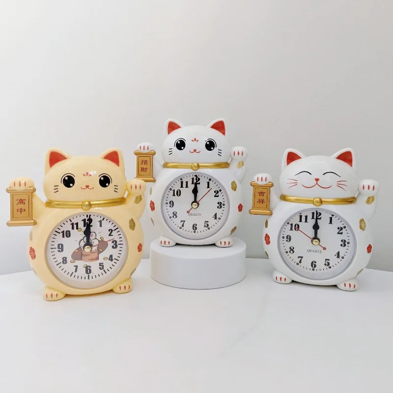 

Japan Lucky Cat Alarm Clock Korean Cartoon Cat Simple Decorative Table Clock Bedside Ornaments Students Get Up Quartz Watch