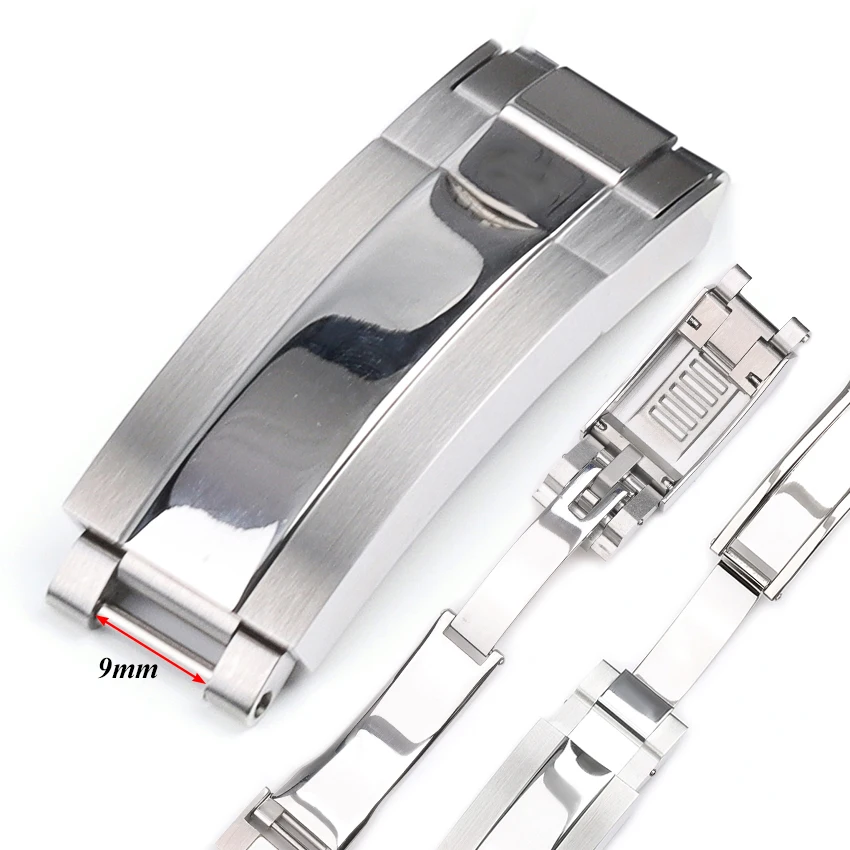 9mm Stainless Steel Watch Clasp for Rolex DAYTONA SUBMARINER GMT Fine Adjustment Glide for Rubber Watch Band Buckle Accessories