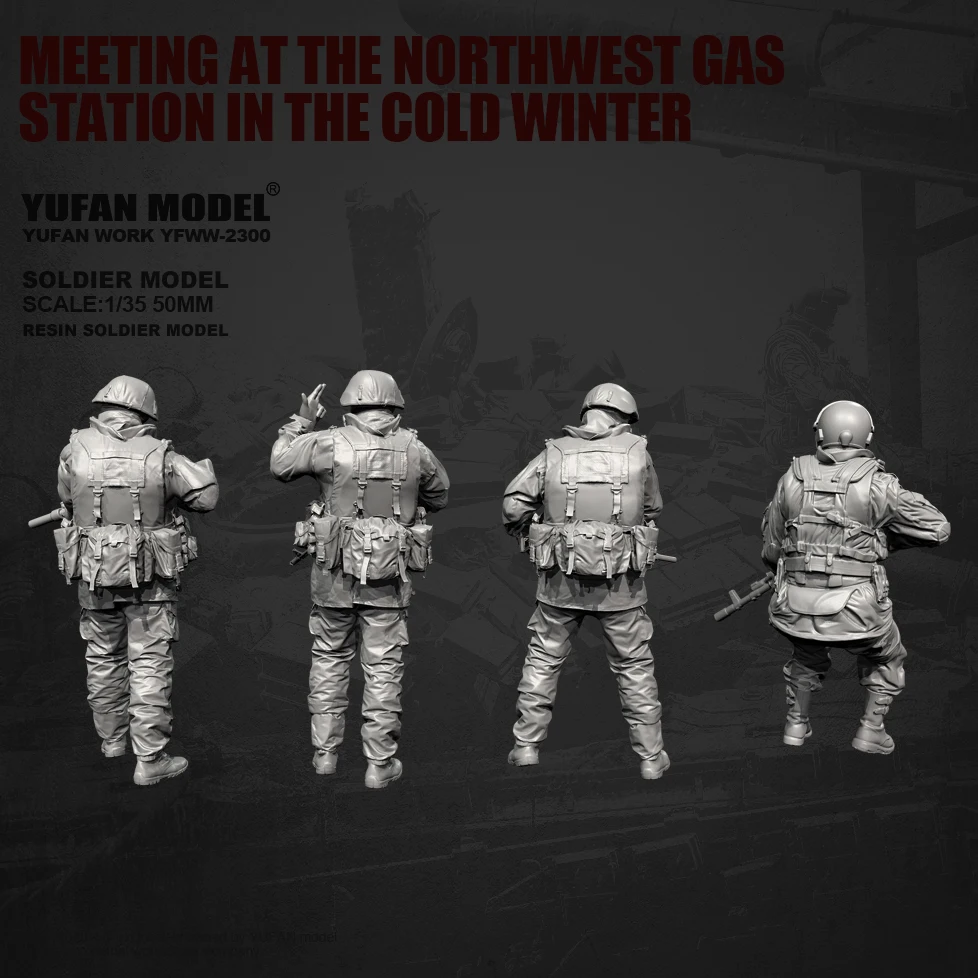 YUFAN MODEL 1/35（50mm） Resin soldier kit for winter gas station (4 soldiers) Need to assemble and color by oneself  YFWW-2300/3D