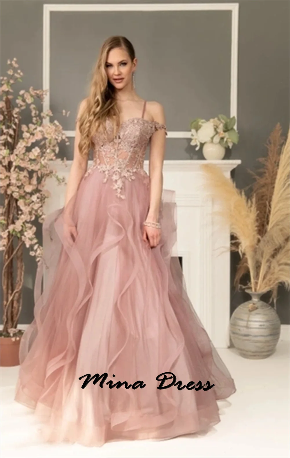 Mina Customized Backless Dresses Gala Dresses Woman 2024 for Party Noodle Strips Sleeveless Ball Gowns Embroidery Layered Prom