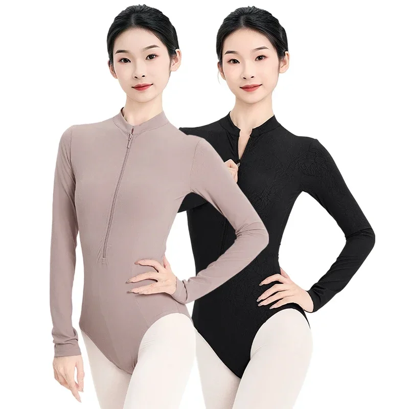 women-solid-color-long-sleeves-dance-leotard-ballet-leotard-dancewear-mesh-splice-dance-bodysuit-high-stretch-gymnastic-jumpsuit