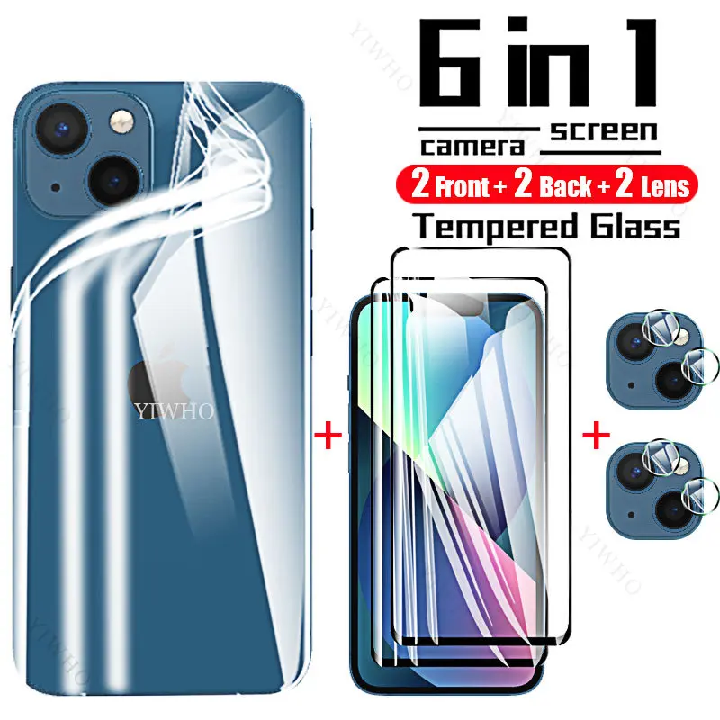 

6in1 Tempered Glass for IPhone 13 Screen Protectors Protective Film for IPhone 14 13 12 11 Pro Max Plus Mini Back Film Lens Glas