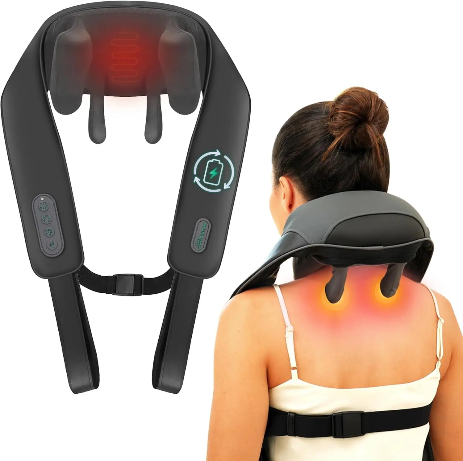 

Cordless Neck Shoulder Massager with Heat, 4D Kneading for Pain Relief, Deep Tissue Shiatsu Pillow