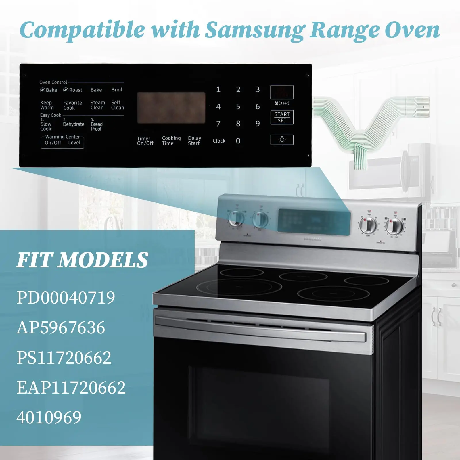 

DG34-00030A Membrane Touchpad Compatible with Samsung Stove Oven PD00040719 AP5967636 PS11720662