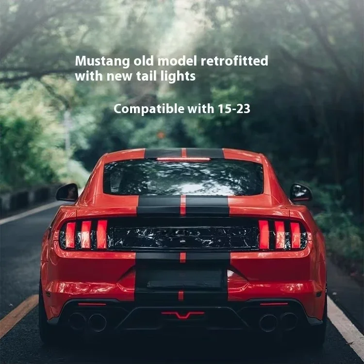For Mustang 15-23 LED Flowing Tail Light Assembly With Transparent Lens, Featuring Red Waterproof Anti-lock Braking System,