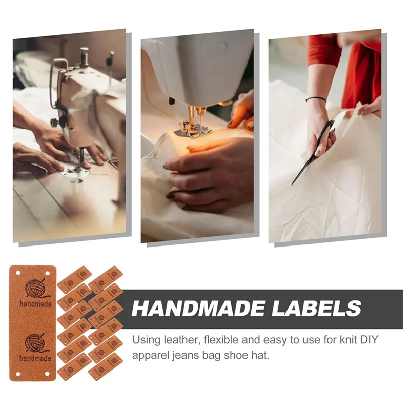 【NEW】50Pcs Faux Leather Label Handmade Tag Label Folding Handmade Tags Button With Holes Embossed Tag Embellishment Knit Durable