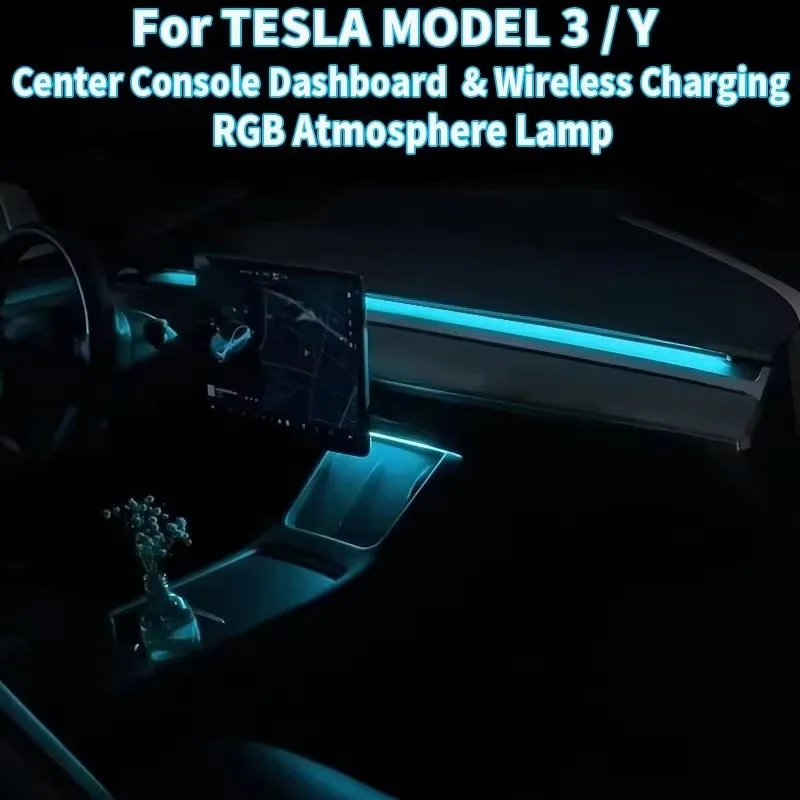 For Tesla Model 3 Accessories 2025 Model Y Ambient Light Center Console Dashboard Light 64 Color RGB APP LED Neon Lamp Strip USB