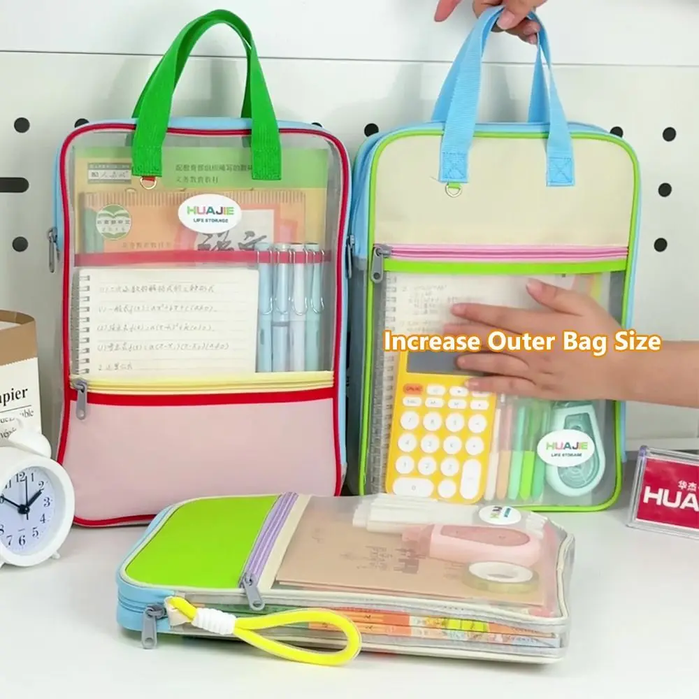 Simple L-shape Large Opening File Bag Transparent Handheld Mesh Folder Stationery Organizer School Office