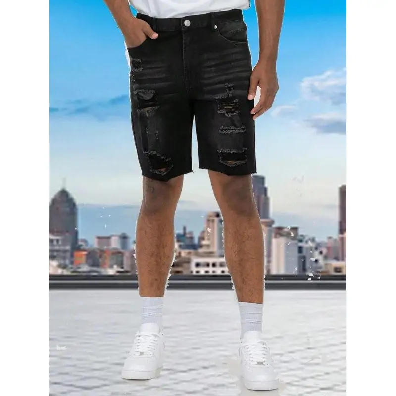Low Waist Men's Denim Shorts Retro Style Drawstring Closure Non-Shrinking Large Size Jeans Shorts for Other Occasions
